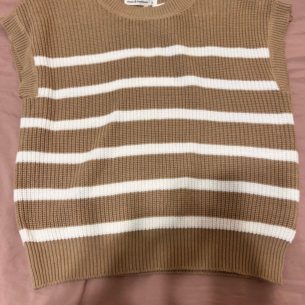 Moon & Madison Brown and White Striped Sweater